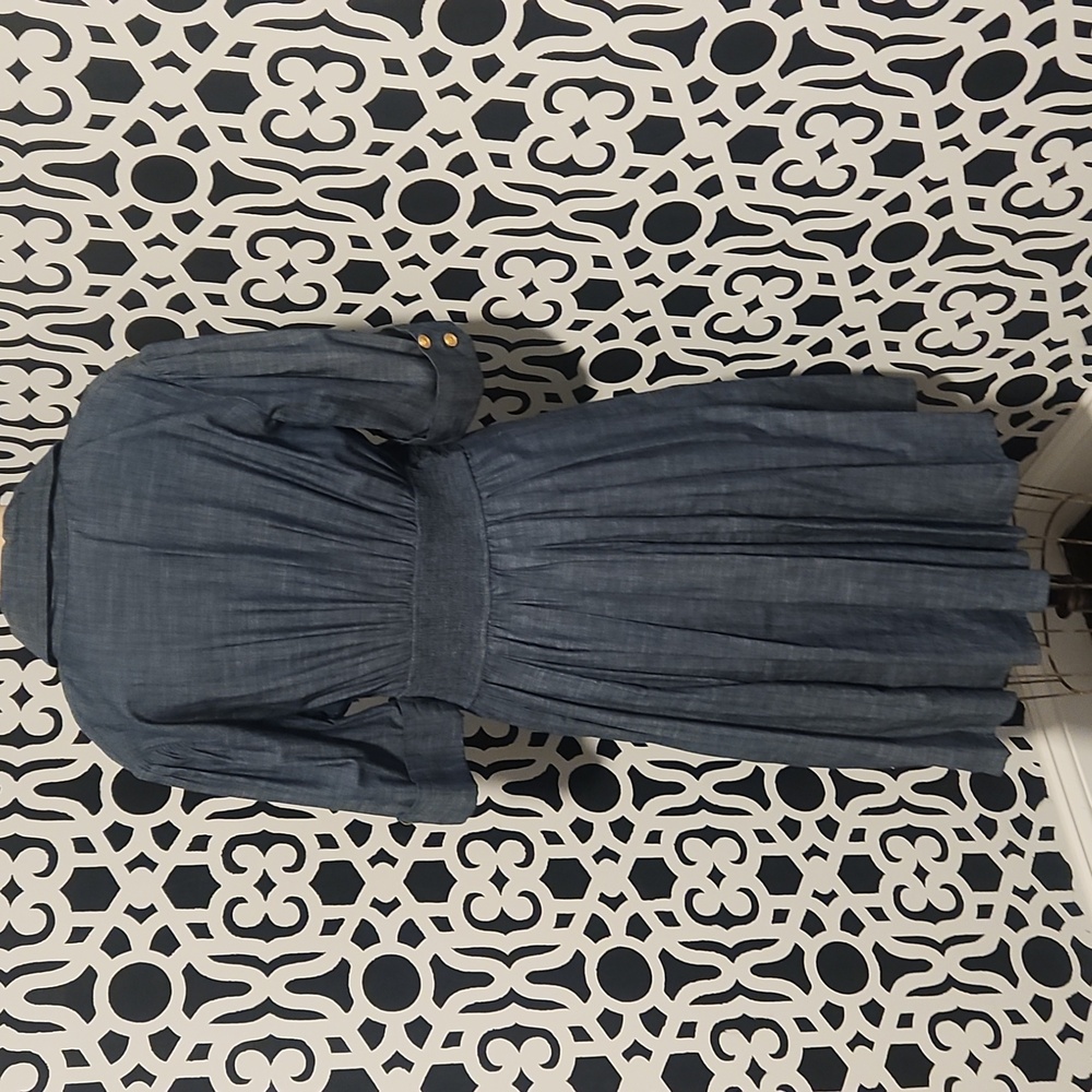 eShakti Retro Chambray Midi Shirtdress - Indigo Blue Denim Gold Buttons -Sz 14 - Picture 10 of 13
